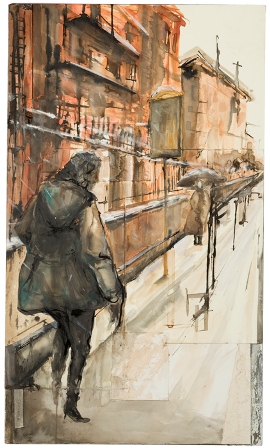 2.Nevicata nei Termini 3; 53x100;  Mixed technique on wood and paper