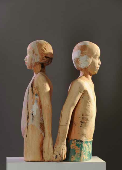 Carlo Leopold von Broschewitz, Mädchen, Junge, Holz, Höhe je 110 cm Carlo Leopold von Broschewitz, Mädchen, Junge, Holz, Höhe je 110 cm